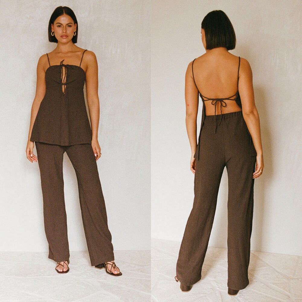 SABO Ashton Jumpsuit XL Chocolate Brown Strappy Backless Chic Casual Resort